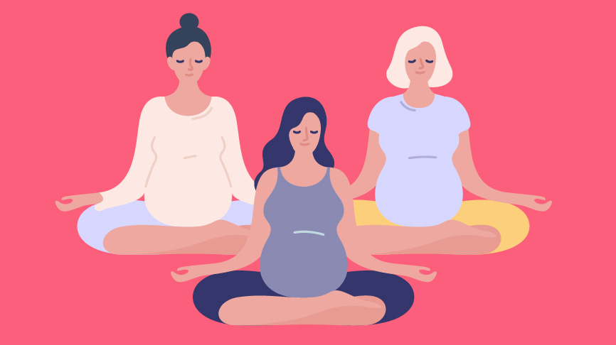 Three pregnant ladies doing yoga